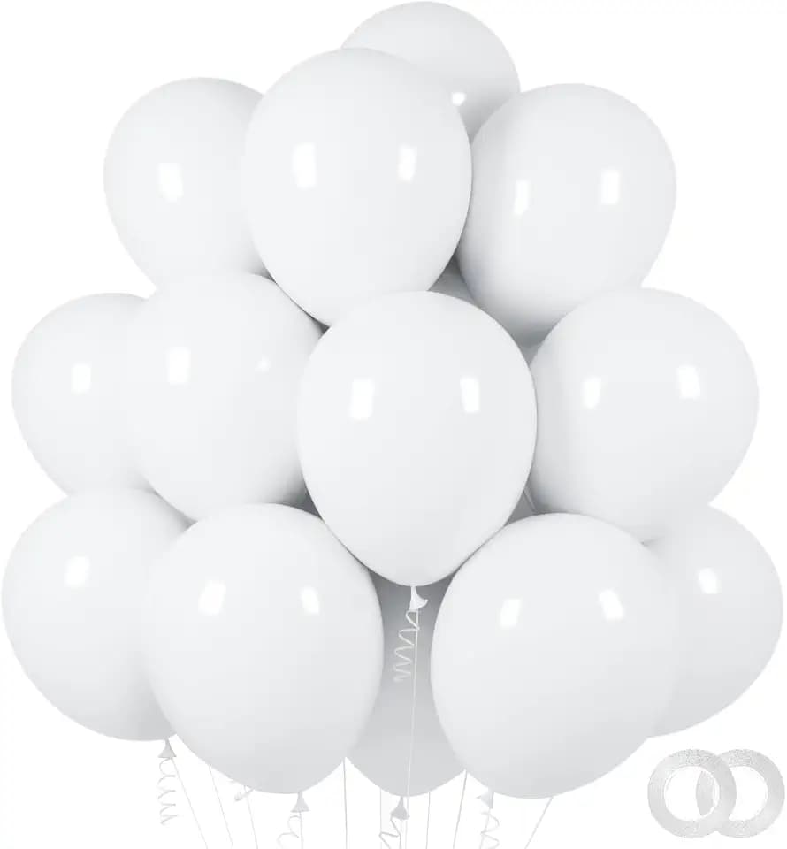 ASIYUHY White Balloons 100 Pack 12 Inch Matte Latex Party Balloons