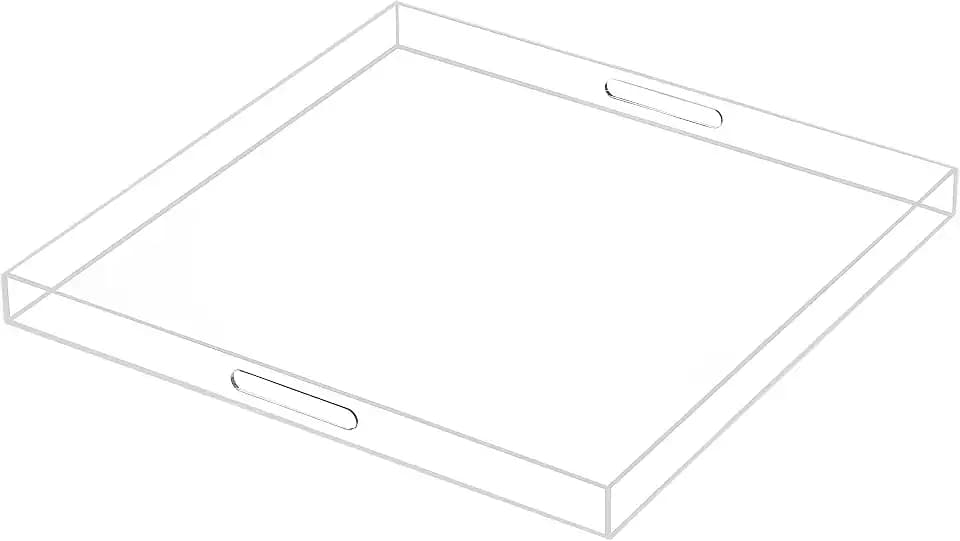 Oversize Extra Large King Size Bed Tray for Eating Big Clear Acrylic Serving Tray with Handles 24x24 Inch -Spill Proof- Decorative Countertop Organizer for Ottoman,Bed,Party, Butler Tray