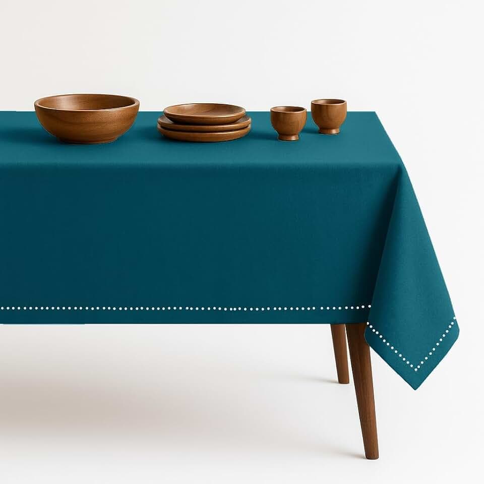 Teal Green Rectangle Tablecloth, 60x102 Inch, 100% Cotton, Fits 8-10 Seats, Durable, Washable, Wrinkle Resistant, Dining Table Cloth for Weddings, Birthdays, Holiday Meals, Dinner