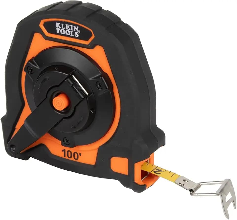 Klein Tools 94100CR Closed Reel Long Tape Measure, 100-Foot Nylon Coated Blade, with Belt Clip and Lanyard Hole