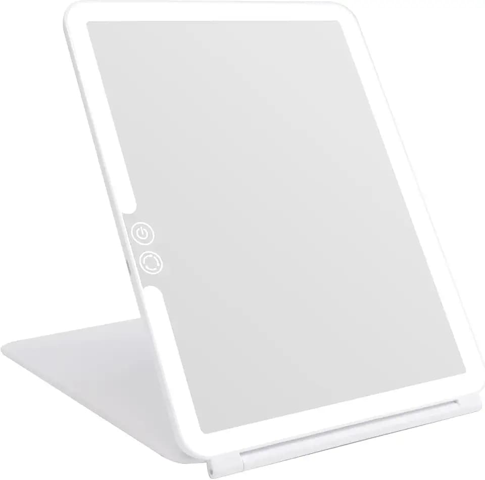 deweisn Folding Lighted Makeup Mirror with 72 LEDs 3 Colors Light Modes USB Rechargable 1800mA Batteries Portable Ultra Thin Compact Vanity Mirror Dimmable Travel Mirror