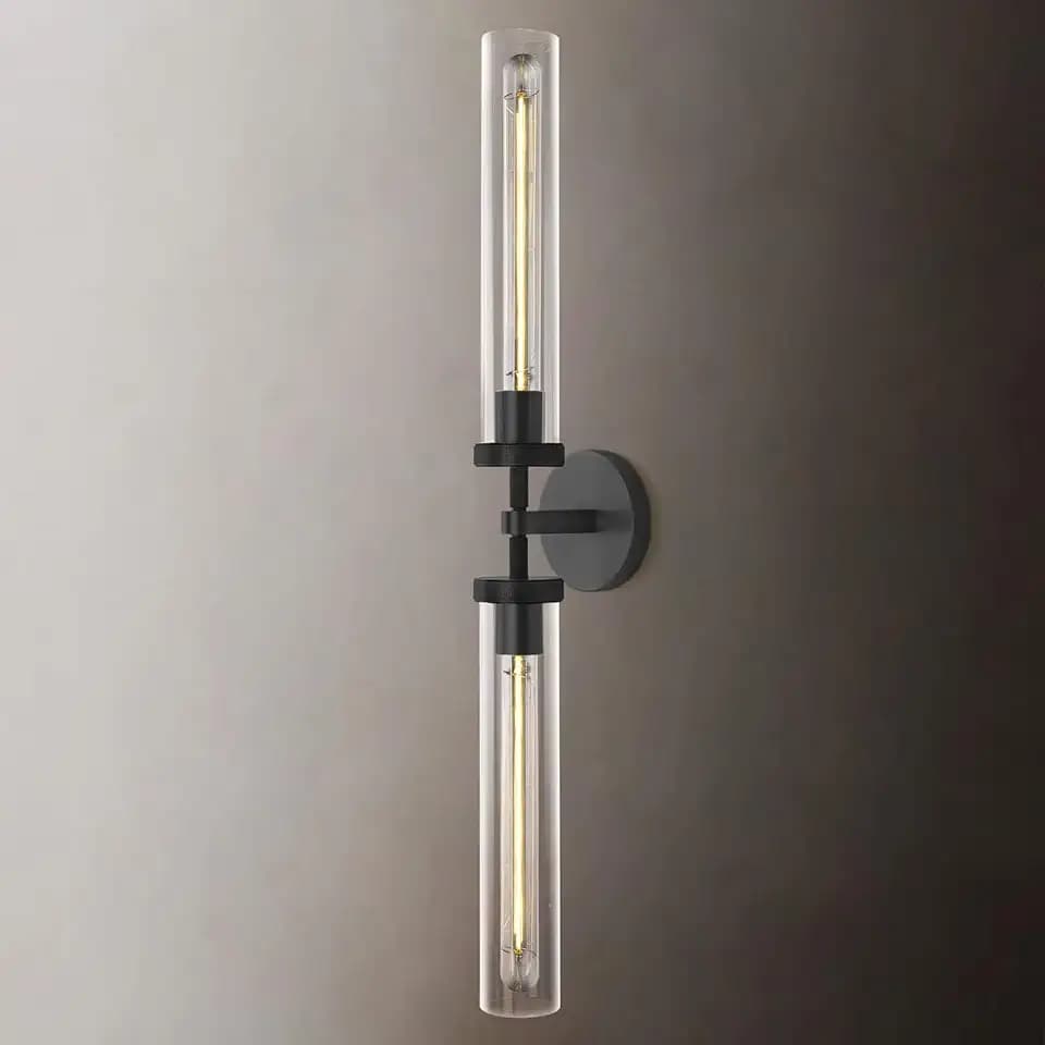 Modern 2-Light Black 30in Knurled Wall Sconces, Double Glass Sconces Wall Lighting, Bathroom Vanity Light Sconces, Wall Lights for Living Room Bedroom Hallway Kitchen Bathroom Mirror Includes bulbs