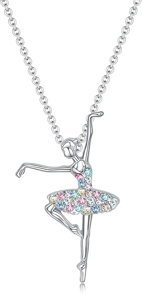 Girls Necklace Ballerina Ballet Recital Gifts for Women,Rainbow Dancer Dance Pendant Jewelry for Sister Mom Friends