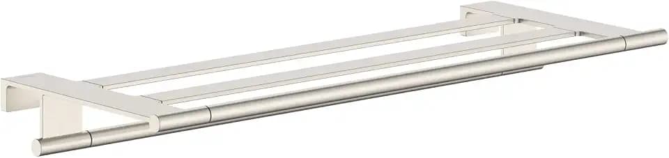 hansgrohe AddStoris S 3-inch Modern Towel Rack with Towel Bar in Brushed Nickel, 41781820