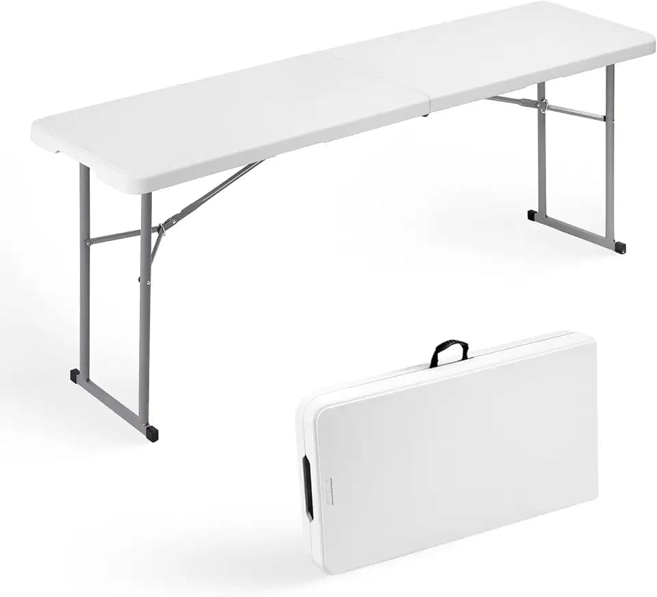 Byliable Folding Table 6FT Narrow Portable Plastic Heavy Duty Table, White