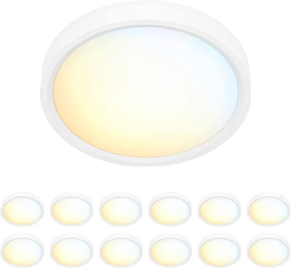 5 Inch Field Selectable 5CCT LED Edgelit Slim Surface Mount Downlight for J-Box, Round, Mini Flat Panel Light, Dimmable, 120VAC, 10W, 620LM, CRI90, ETL, Wet Location, White, 12 Packs