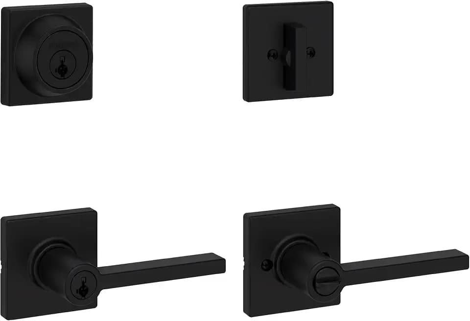 Kwikset Casey Front Door Lock Handle and Deadbolt Set, Matte Black