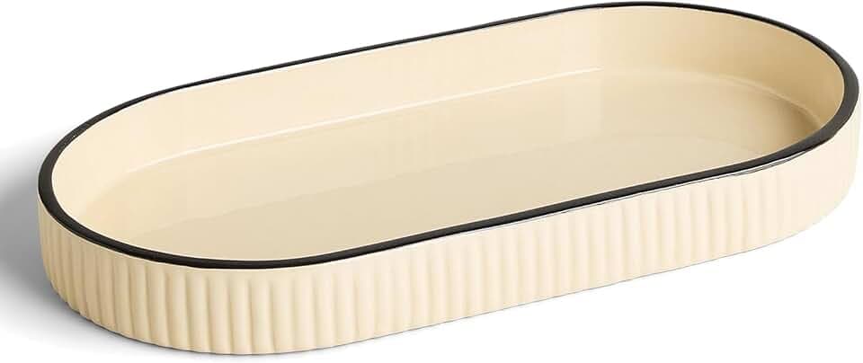 Preston Lane Ceramic Vanity Tray for Bathroom Countertop, Large, Alabaster