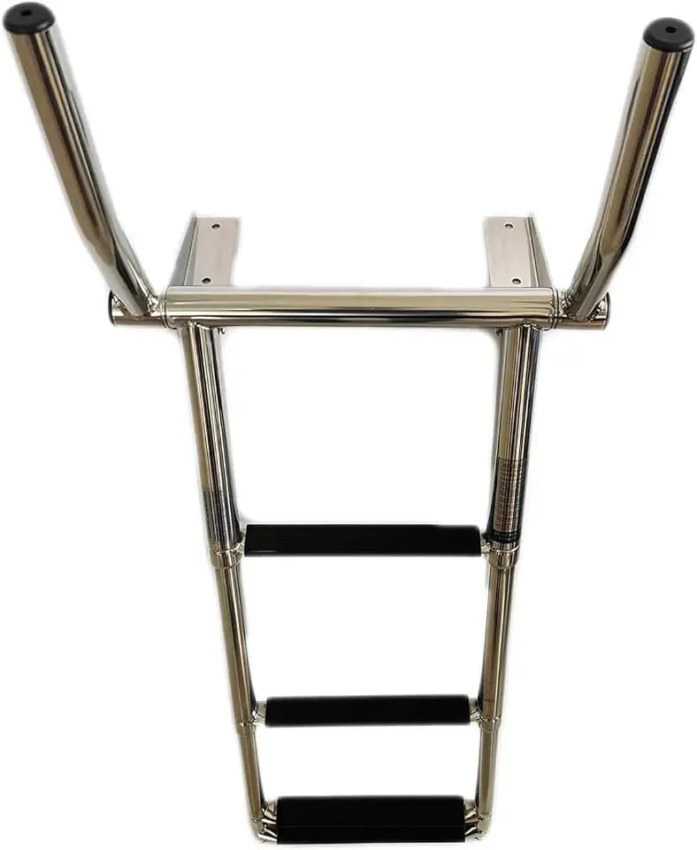 MARINE CITY 316 Grade Stainless Steel Anti-Slip 3-Step Over Platform Telescoping Ladder with Retractable Handle