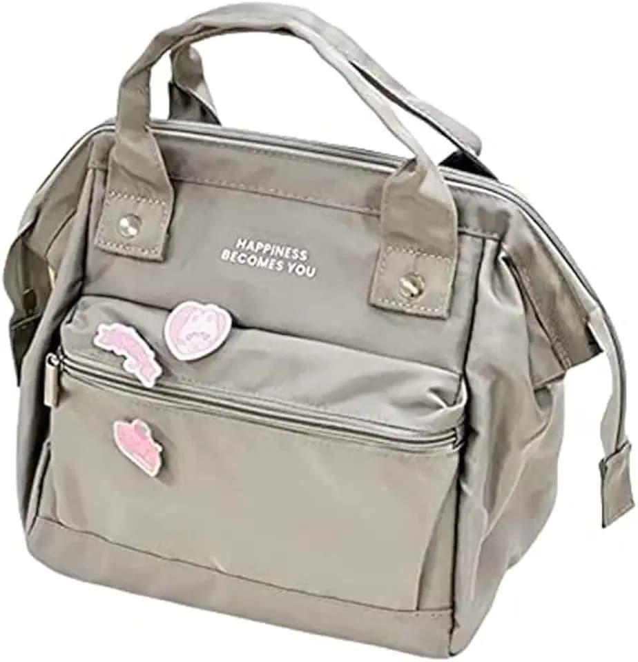 RICHTRUE Kawaii Lunch Bag for Girls Lunch Box Insulated Cute Lunch Bags for Women Insulated Lunch Box for Kids (Grey-3 pins)