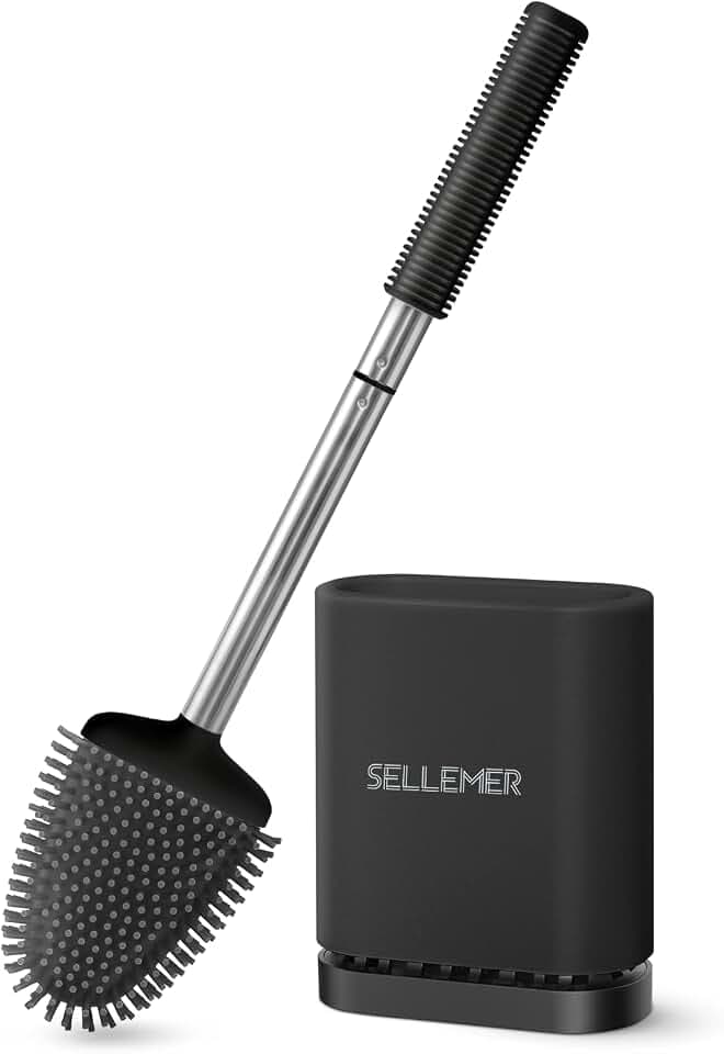 Sellemer Silicone Toilet Brush, Ventilation Slots Base Holder 1 Pack, Black