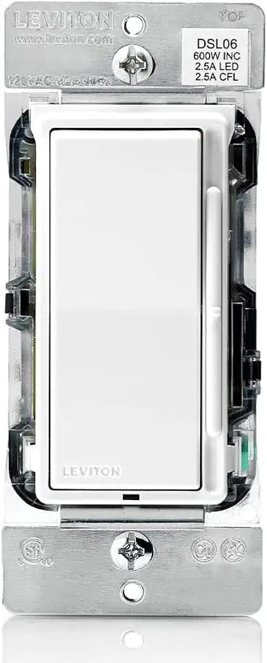 Leviton Decora Slide Dimmer Switch Antimicrobial Treated for Dimmable LED, Halogen and Incandescent Bulbs, DSL06-2AW, White