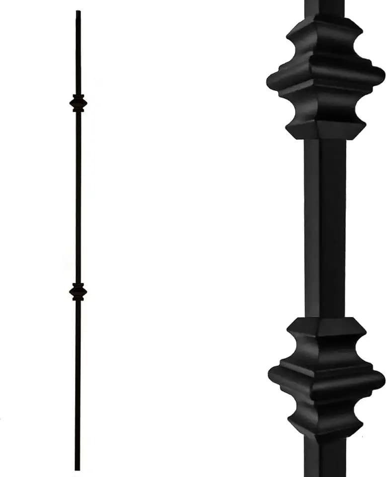 Double Knuckle Iron Balusters – Contractor Pack of 10, 1/2" x 44" Stair Spindles, Metal Wrought Iron Stair Railing Balusters Satin Black Finish