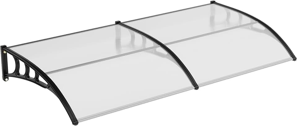 Garvee Door Awning, Clear Polycarbonate, UV/Rain/Snow Guard, Steel Bracket