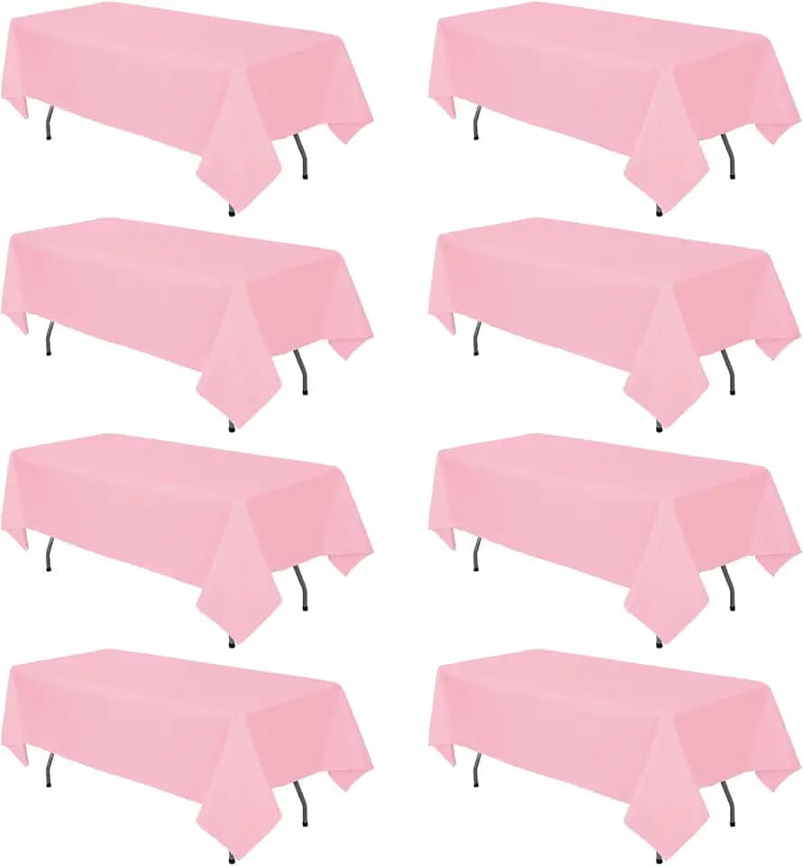 8 Pack Pink Tablecloth 60 x 102 Inch Rectangle For 6 Foot Tables