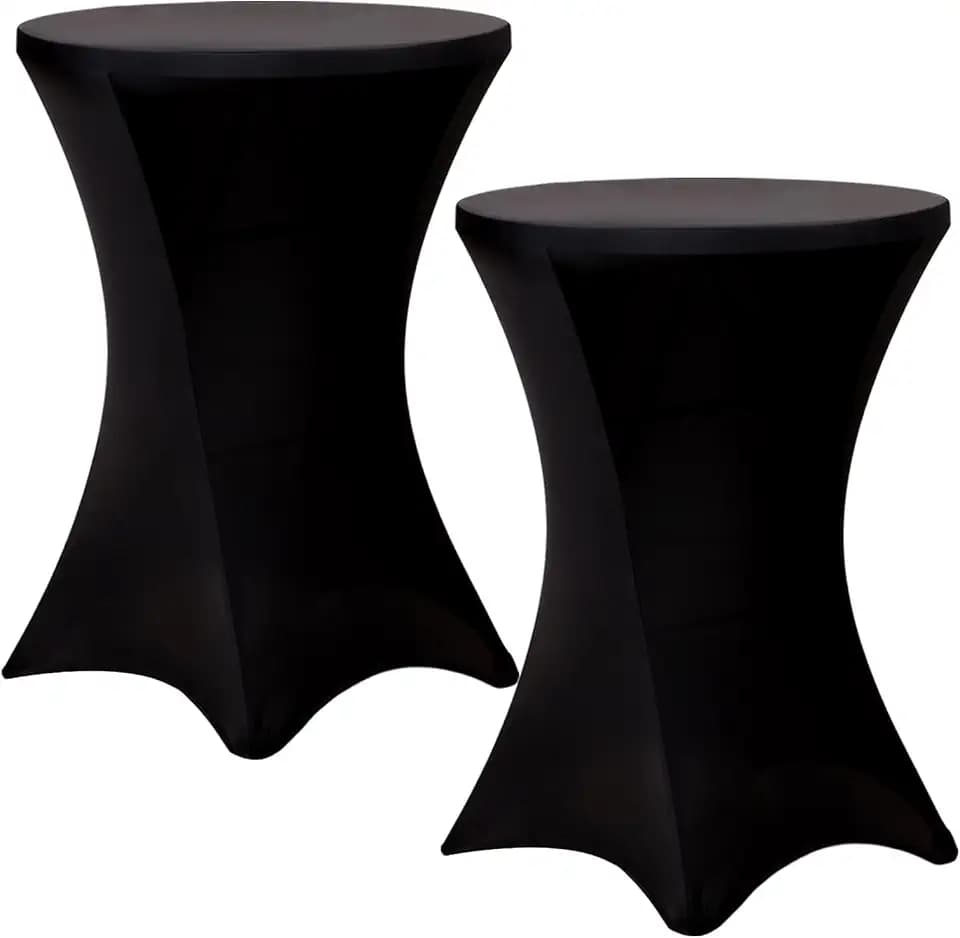 Fixwal 2 Pack Cocktail Tablecloth Bar Top Table Covers Round Black Spandex