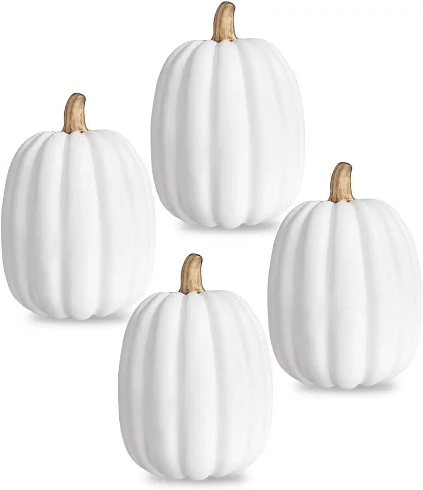 8 Inch White Artificial Pumpkins, 4 Pack Foam Pumpkins for Fall Decor