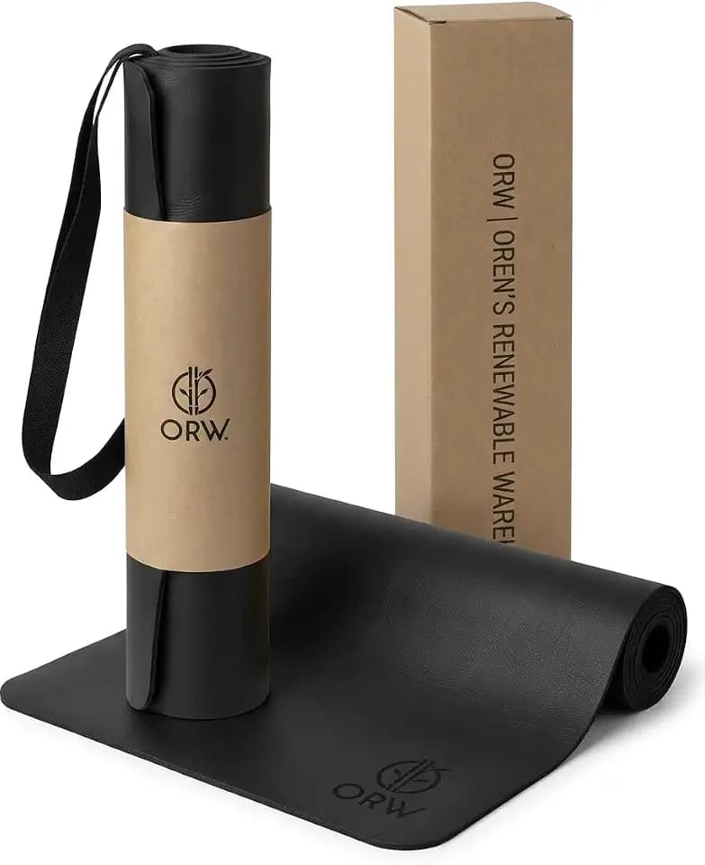 ORW Non Slip Hot Yoga Mat with Carrying Strap - Grip Surface & Natural Rubber Base, REACH Tested, Home & Studio Practice