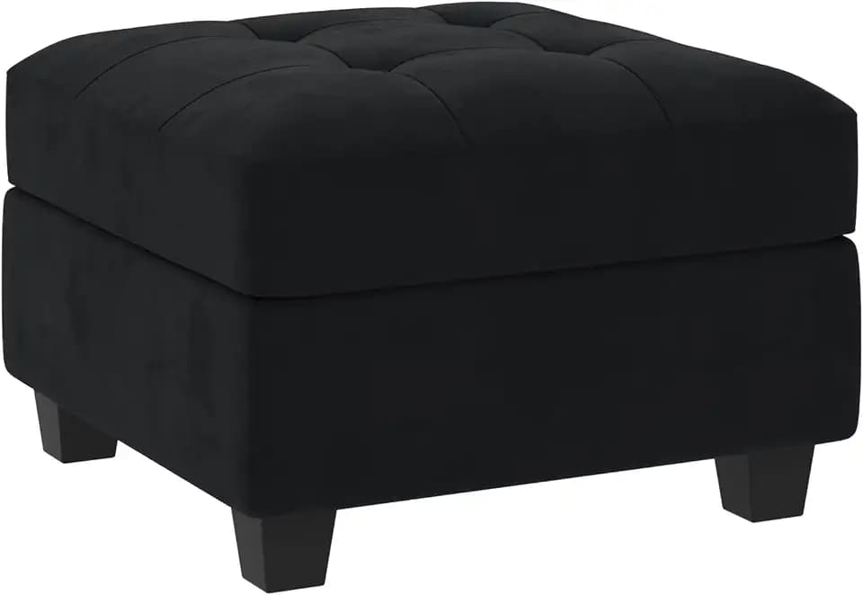 HONBAY Square Ottoman Module for Modular Sectional Sleeper Sofa, Black
