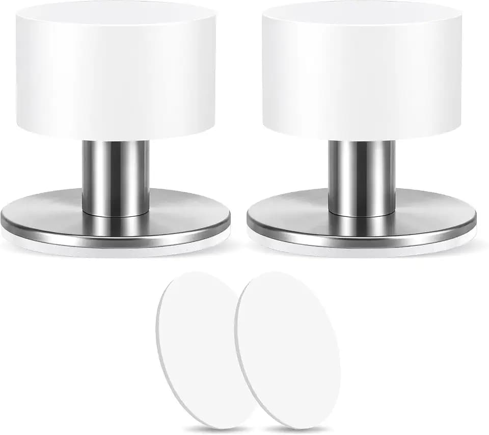 Door Stop with Extra Stickers, White Silicone with Stainless Steel Base, Self-Adhesive Wall Mounted, Impact Absorbing Design for Walls and Furniture Protection.1.57in.2-Pack