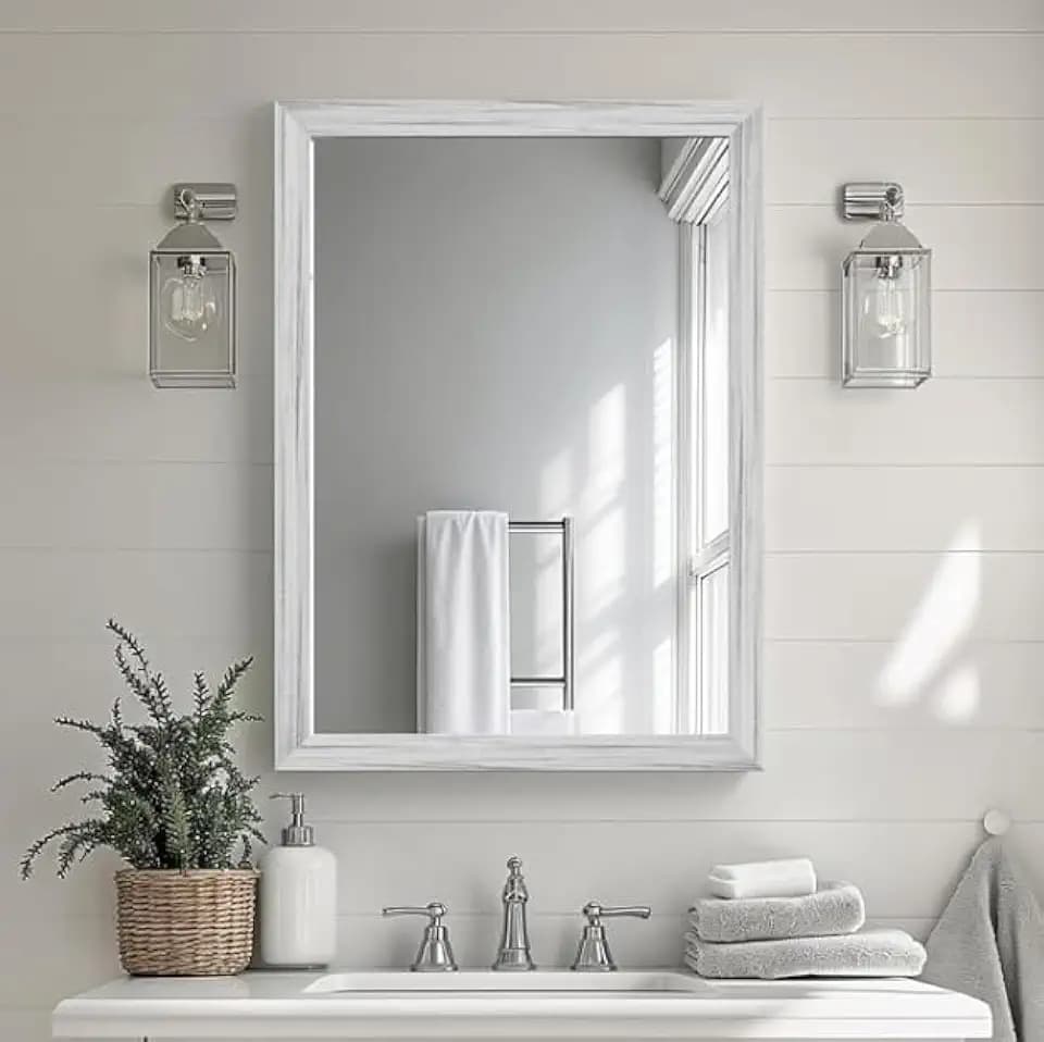 White Wood Effect Framed Wall Mirror, 20x30 Rectangle Mirror