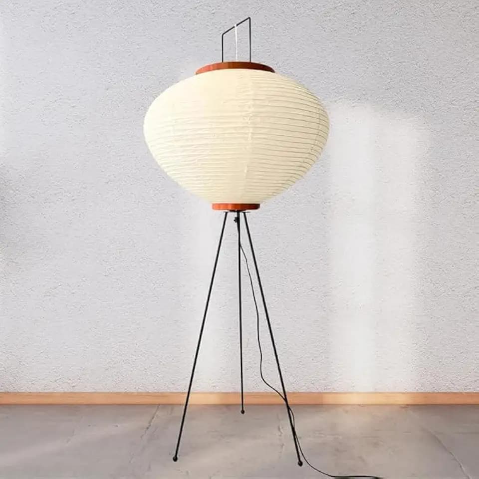 Nogy Noguchi Japanese Rice Paper Floor Lamp • 3000K Akari Standing Light for Living Room Bedroom, Modern Paper Lamp Design, Warm White Ambiance Lighting