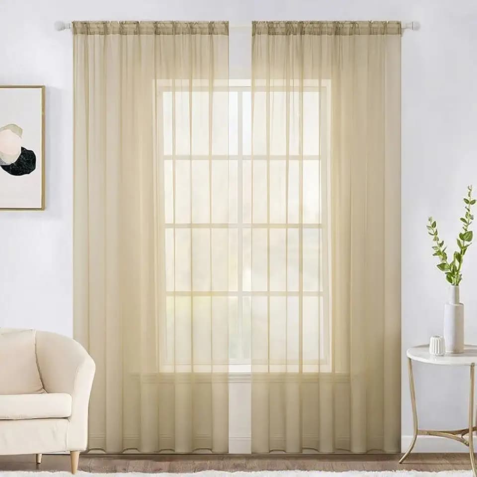 MIULEE 2 Panels Sheer Curtains for Living Room 54 X 90 Inches Beige