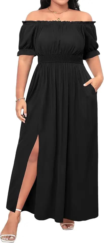 Women's Plus Size Summer Dress Off The Shoulder Floral Boho Maxi Sundress