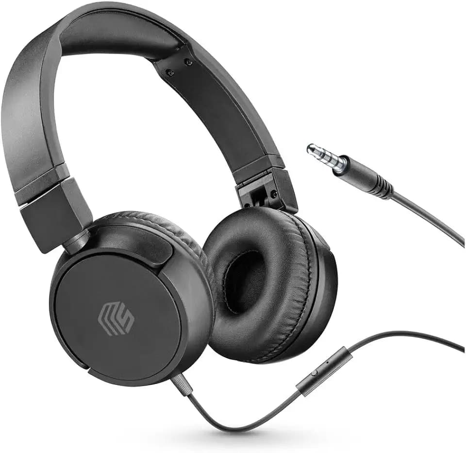Music Sound | Bügelkopfhörer mit Kabel Over Ear Basic | On-Ear-Kopfhörer Faltbarer Kopfbügel mit 1,2 m Anti-Tangle-Kabel und integriertem Mikrofon - 3,5-mm-Klinkenanschluss – Farbe Schwarz