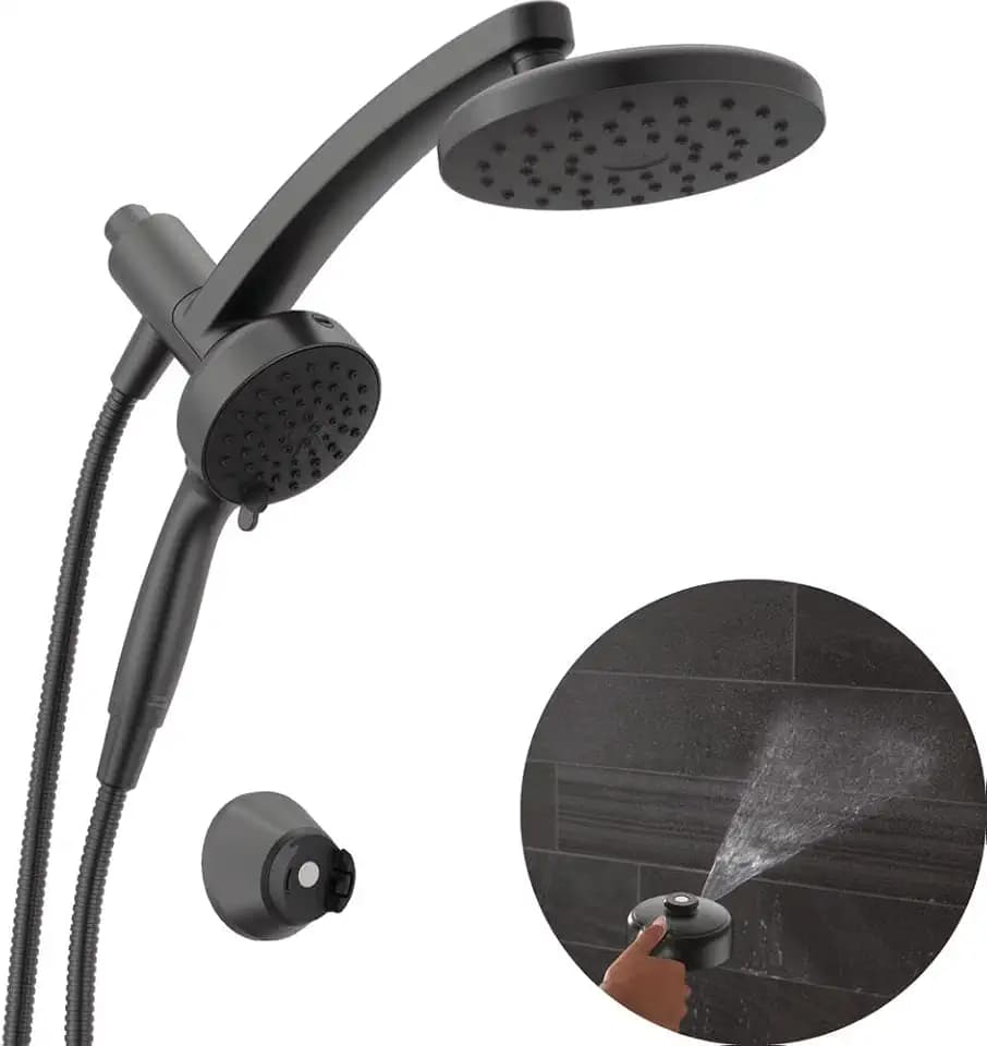 Delta 6-Setting PivotPro 3-in-1 Combination Shower Head with ProClean Spray, Matte Black Round Shower Head Rainfall with Handheld Spray, 1.75 GPM, Matte Black 75648BL