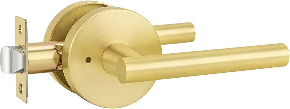 Goldenwarm Gold Privacy Door Handle, Heavy Duty Zinc Alloy Interior Door Handles, Interior Brushed Gold Door Lever for Bedroom, Bathroom, 1 Pack