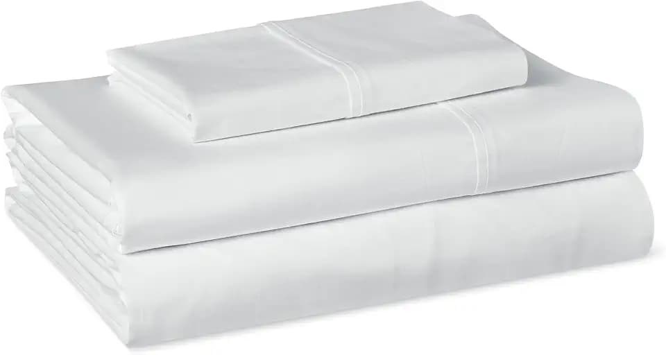 Amazon Basics Organic Cotton Sheet Set with 1-Piece Pillowcase, GOTS-Certified Bedding, Twin, White