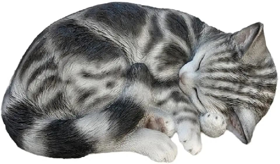 HI-LINE Tabby Dreams: Enchanting Black Polyresin Sleeping Cat Figurine
