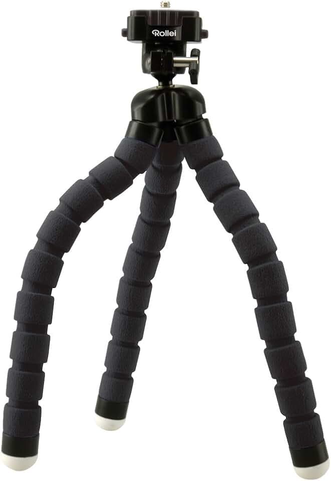 Rollei Monkey Pod I Biegsames Mini Stativ mit flexiblen Beinen I inkl. Kugelkopf I mit rutschfesten Gummifüßen und Schnellwechselplatte I Schwarz