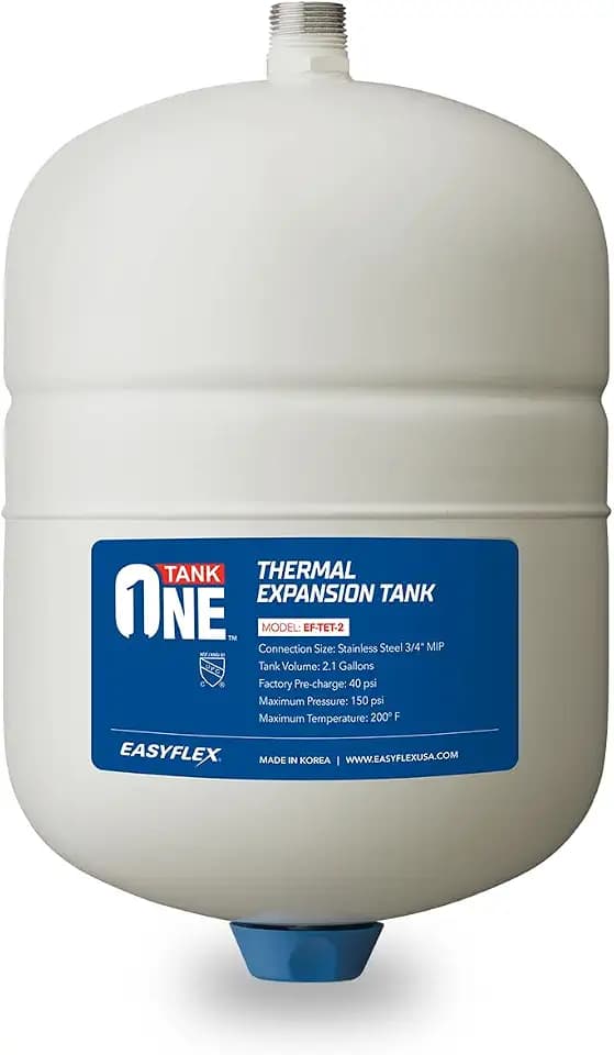 EASYFLEX 2.1 Gallon Thermal Expansion Tank for Water Heaters, 304 Stainless Steel, 3/4" MNPT Connection, Butyl Rubber Diaphragm, Prevents Hot Water Backflow, Protects Plumbing System