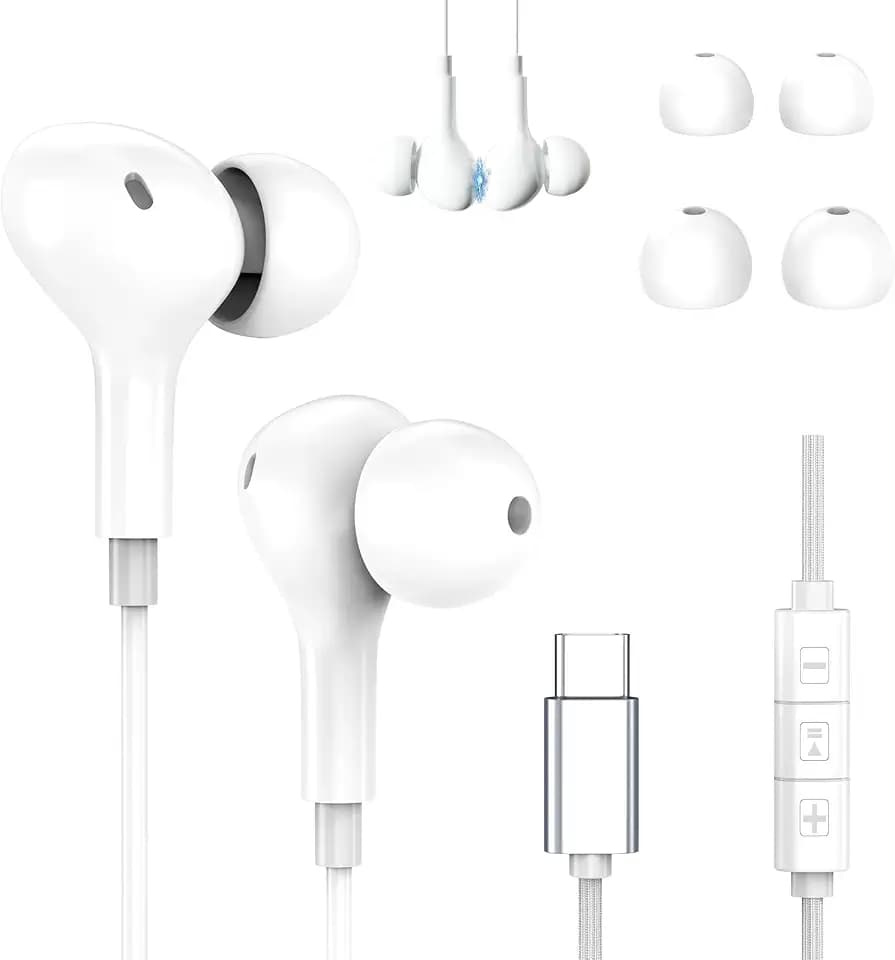 Kopfhörer mit kabel USB C weiß, In-Ear Ohrhörer, Headset mit Mikrofon