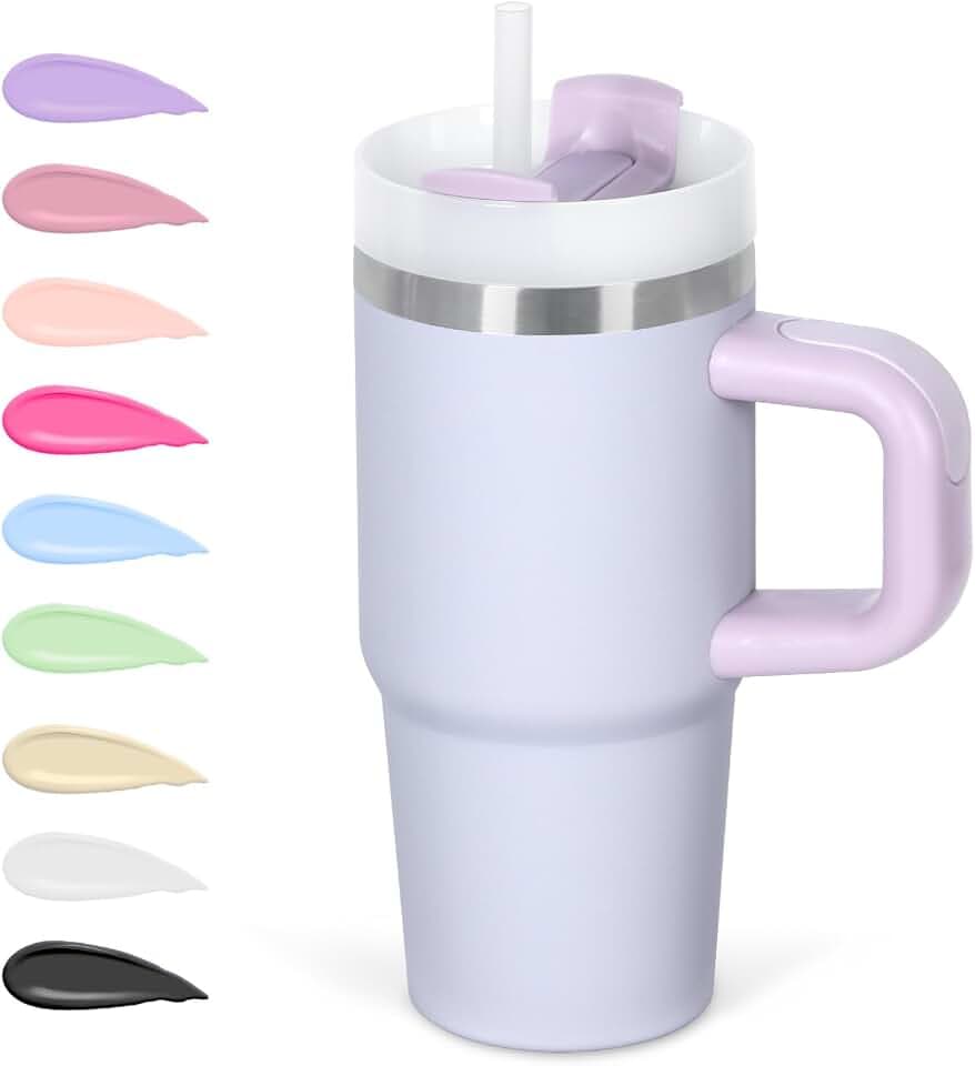 Cosictic 14 Oz Tumbler with Handle and Straw for Kids, Stainless Steel Double Wall Vacuum Insulated Cup for Children, 14 Oz Cups for Kids (Purple)