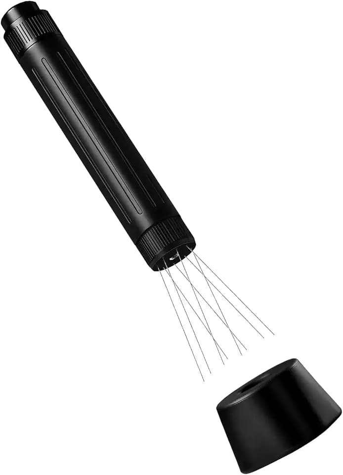 Magnetic Retractable WDT Tool, One-Press Release Espresso Distribution Tool, 8 Adjustable 0.4mm Stainless Steel Needles Espresso Stirrer with Stand & 8 Extra Replacement Needles - Black