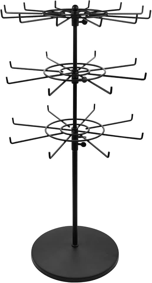 Polmart Heavy Duty Dual Heights (Stand & Tiers) Adjustable Countertop Spinner Display Stand (Black, 3-Tier)
