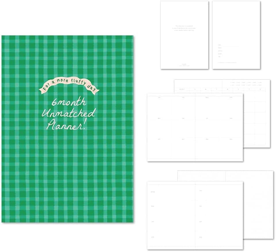Monolike BASIC Unmatched Friends Diary 6-Month Undated Planner, Green Check - Undated Academic Weekly & Monthly Planner