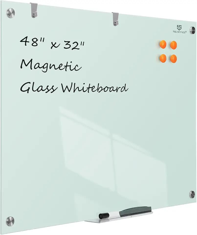 TSJ OFFICE White Board for Wall - 48" x 32" White Glass Board 4 X 3 FT