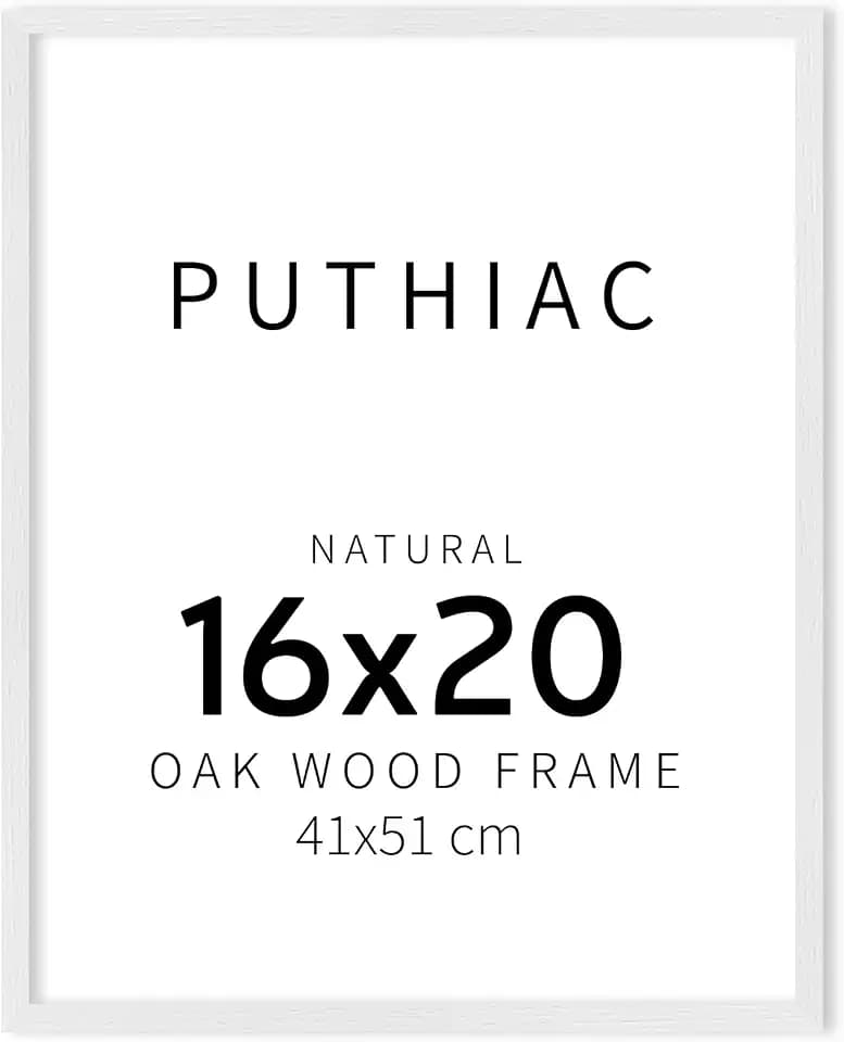 puthiac 16x20 Solid Oak Wood Picture Frame, White, 1 Pack