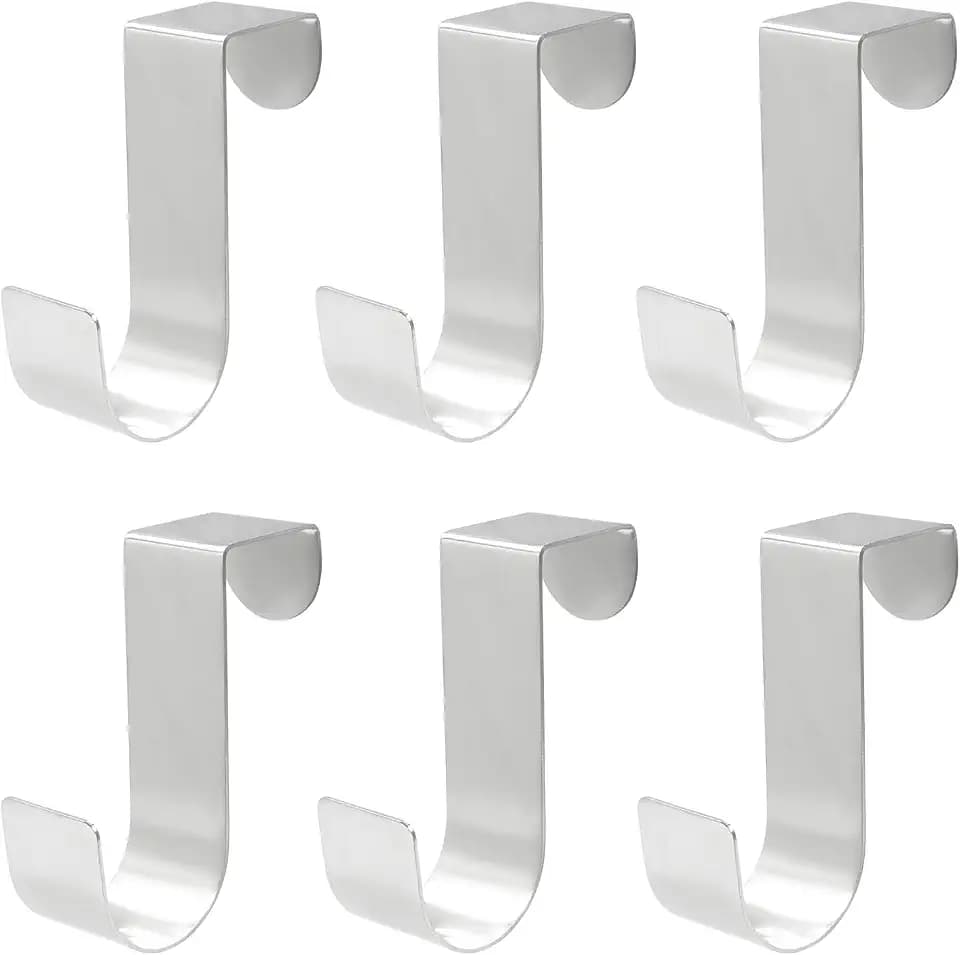 6 Pack Over The Cabinet Door Hook, 70mm Metal (Silver)