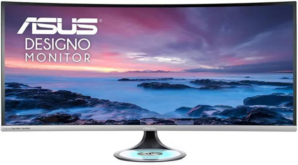 ASUS MX38VC 95,25 cm (37,5 Zoll) Curved Designo Monitor (UWQHD, 2300R-Krümmung, Qi-Ladefunktion, HDMI, DisplayPort) silber, Farbig