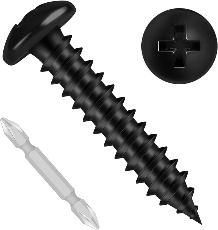 200 PCS #4 x 1 Pan Head Self Tapping Screws, Black Phillips Sheet Metal Wood Screw, 304 Stainless Steel 18-8, Screwdriver Bit Included