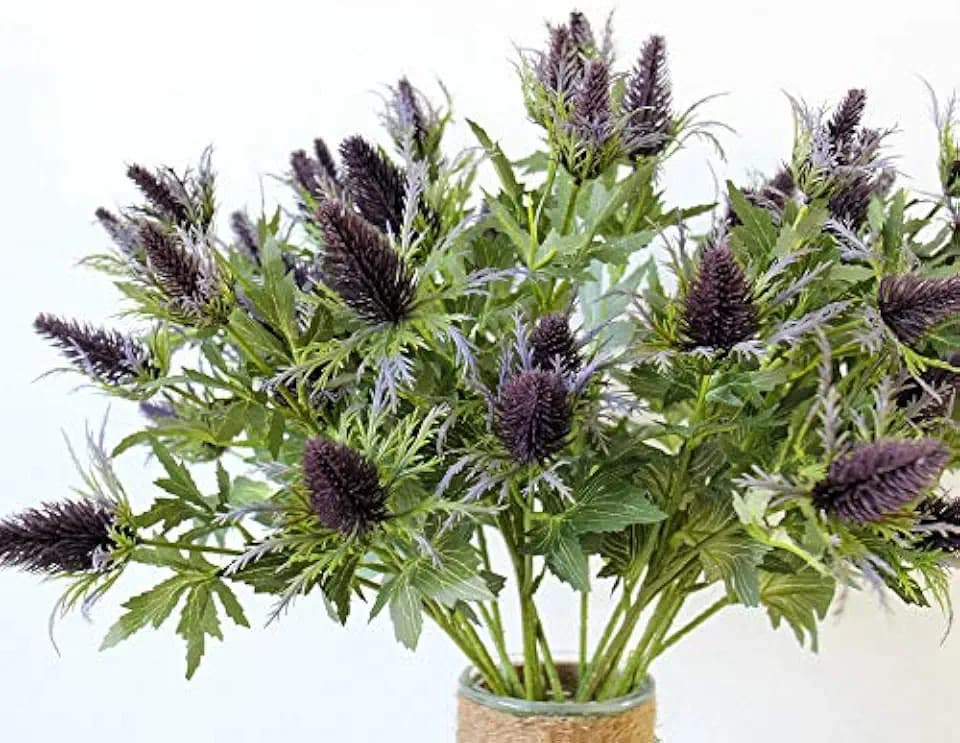 Artificial Flowers Artificial Thistle Spray Eryngo Fake Eryngium Foetidum Simulation Sea Holly for Wedding Bouquet Centerpiece Home Decor (Purple Gray, 3)