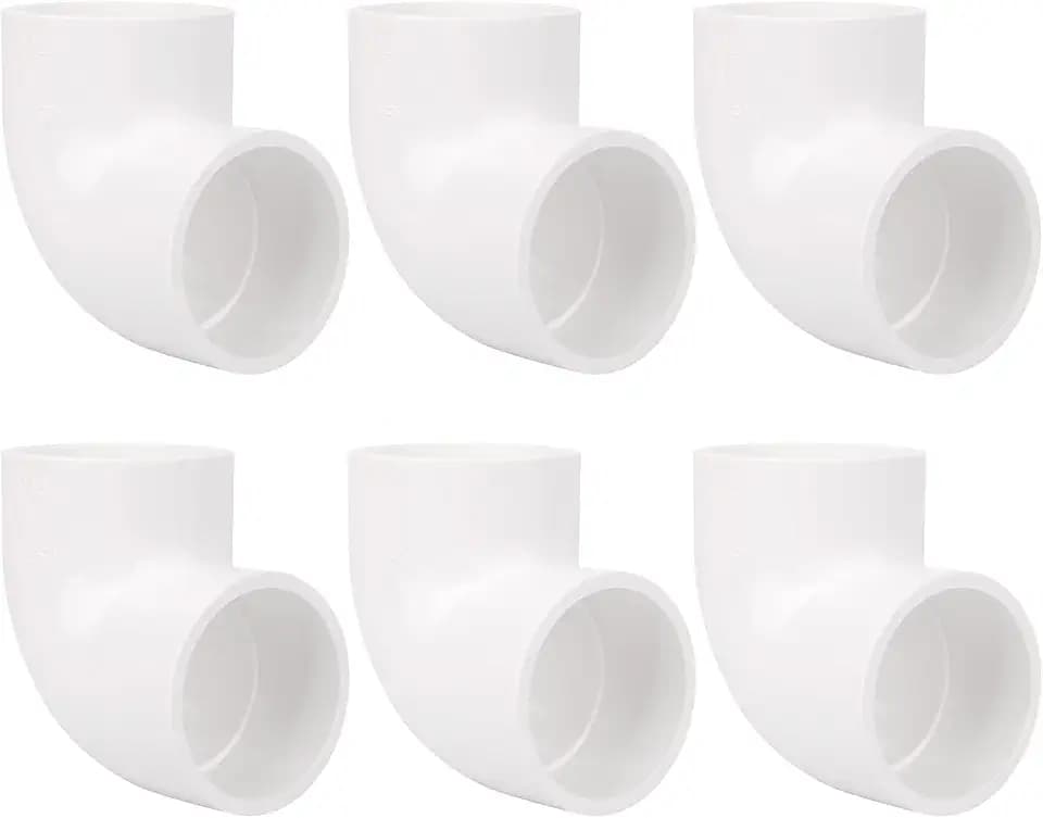 6Pack 1-1/2" 90 Degree Elbow PVC Pipe Fittings 2 Way Right Angle PVC Pipe Fitting, Furniture Build Grade SCH40 (Socket x Socket) 1.50" PVC Fitting Connectors for DIY PVC Shelf Garden Support Structure