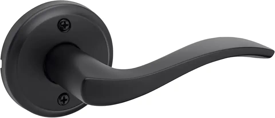 Kwikset Sedona Dummy Door Handle, Single Sided Lever for Closets, French Double Doors, and Pantry, Matte Black Non-Turning Right Handed Interior Push/Pull Lever, with Microban Protection