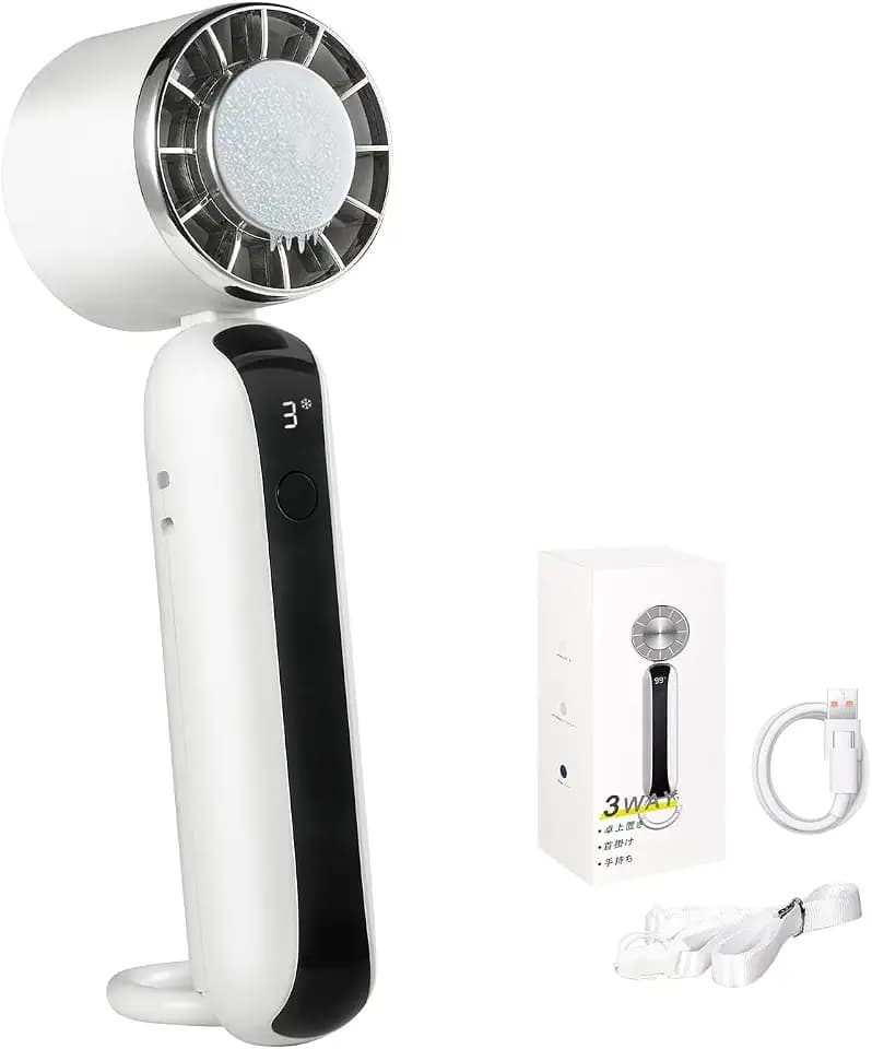 Handheld Mini Portable Fan,Handheld Fan with Ice Cooling,USB Rechargeable Portable Fan,Up to 13 Working Hours, Lightweight Personal Fan with 3 Speeds for Outdoor Activities,Travel,Beach (White)