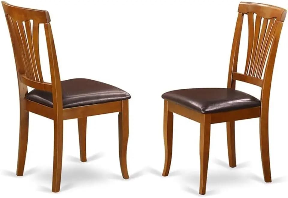 East West Furniture AVC-SBR-LC Avon Dining Chairs - Faux Leather Upholstered Wood Chairs, Set of 2, Saddle Brown